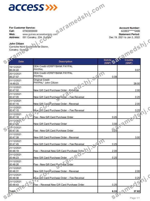 Guinea Access bank statement